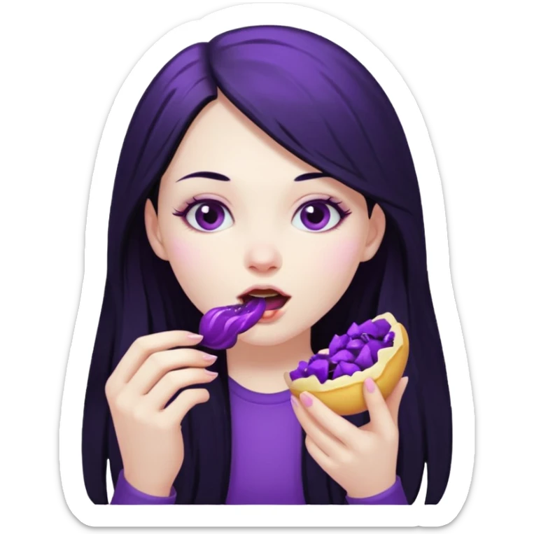 girl with long black hair and alternative with eating disorder purple food sticker