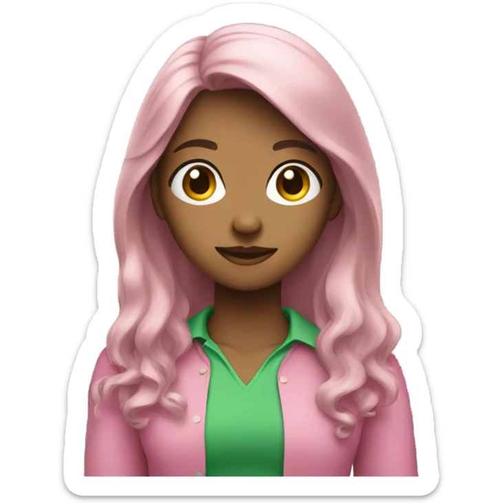 Female young lady with long hair in pink and green shirt sticker
