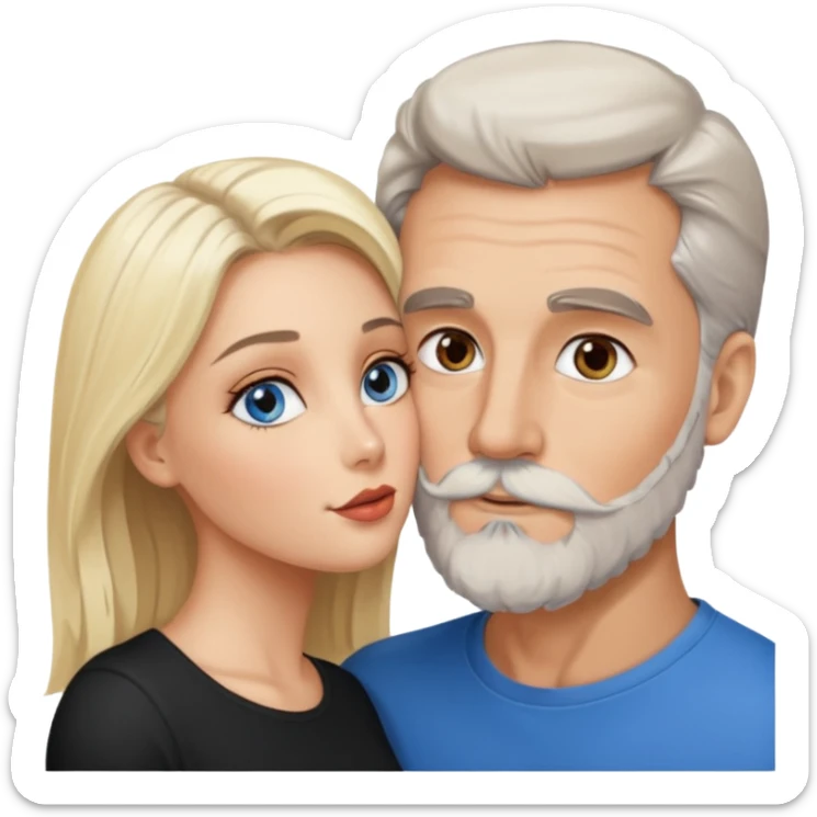 Man with hazel eyes and gray beard kissing sexy  blonde blue-eyed  woman sticker