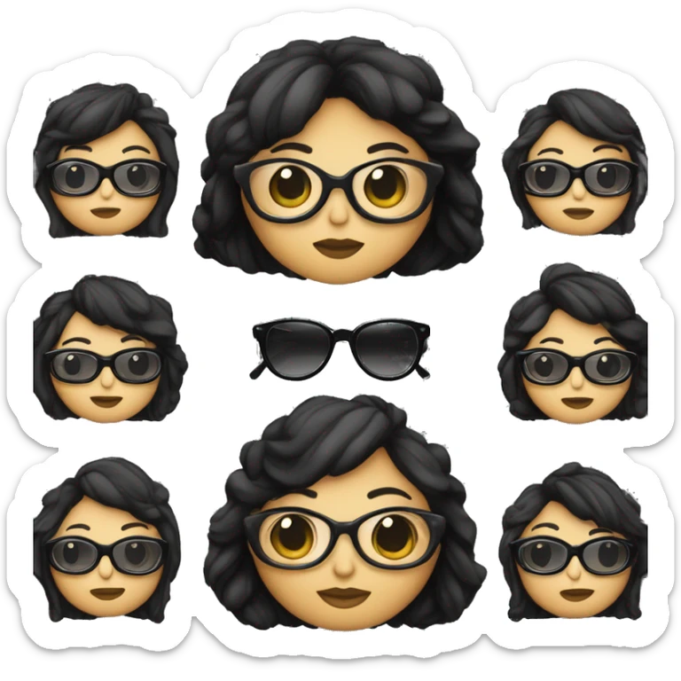 Mujer 52 años ,gordita,con gafas pelo largo negro i flequillo pelo negro, con dos cobayas gorditas al lado sticker