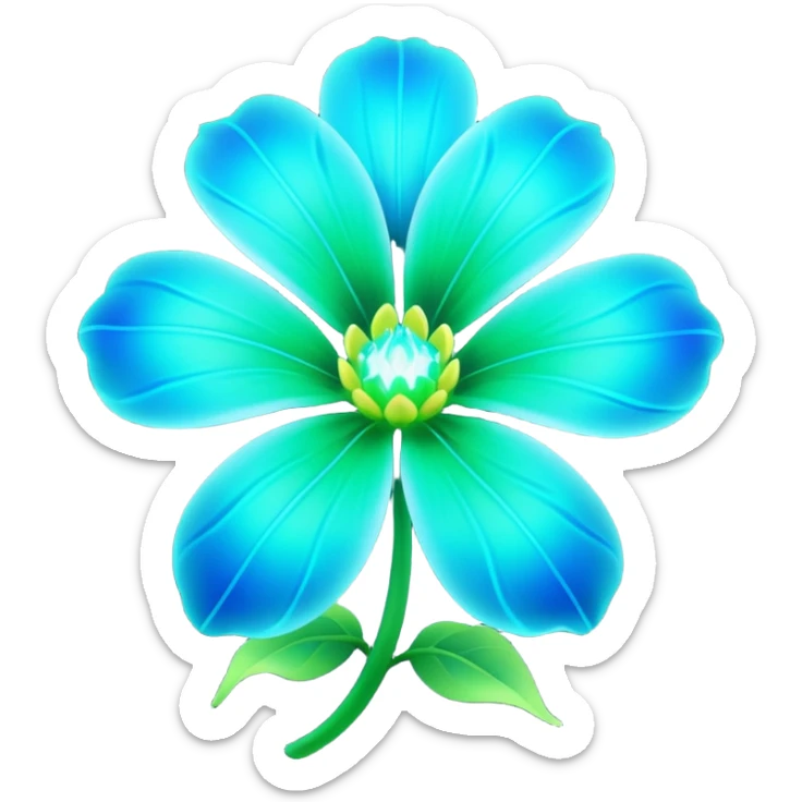 3D render of Avatar-style Flower, bioluminescent deep sea style, glowing neon blue and green lights, dark background to contrast the glow, translucent organic textures. sticker