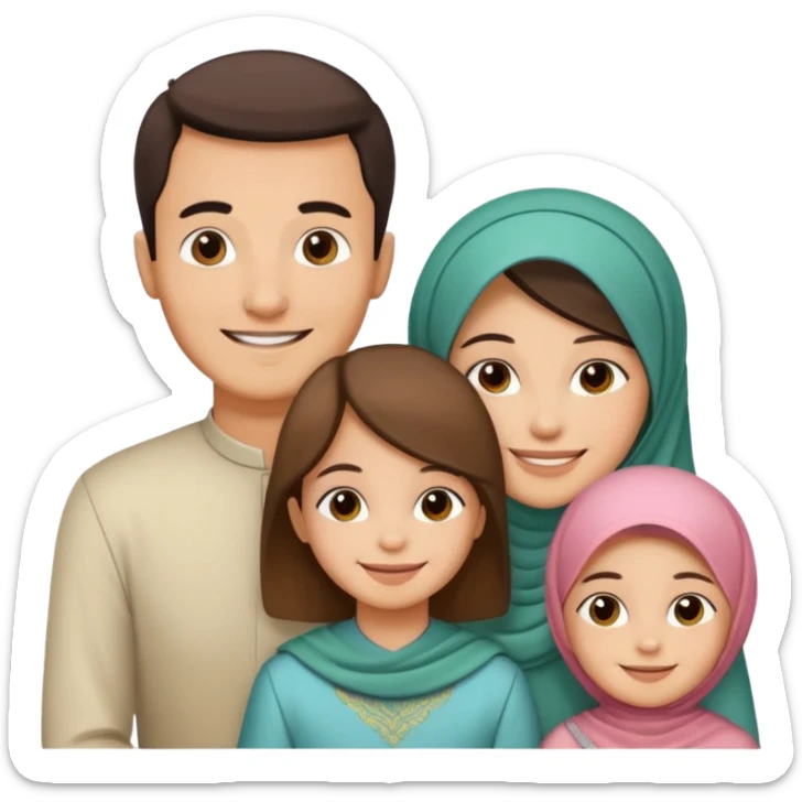 Lebaran. Keluarga terdiri dari Ayah, ibu, dua anak laki-laki dan yang paling kecil seorang anak perempuan. Tulisan : Selamat Lebaran  sticker