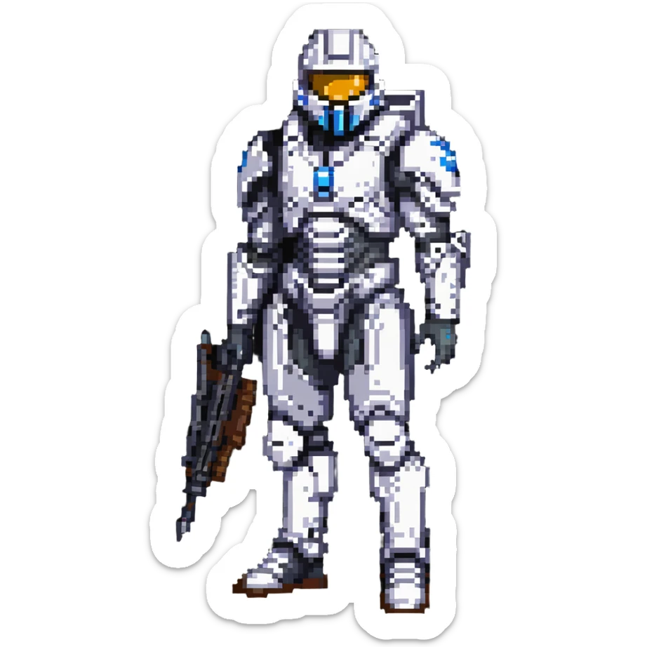 male Halo Spartan nomad with battle-worn armor and scavenged equipment sticker