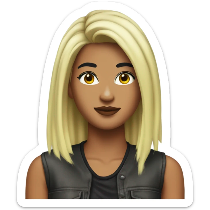 Tanned woman with black hair dressed in 1990s grunge hair, makeup, and neon attire  sticker