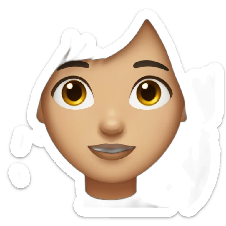 girl with bangs dark brown hair in a pony tail and black shirt sticker