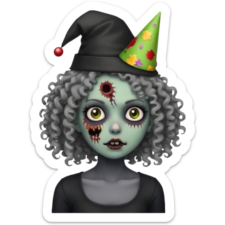 Black side party curly head girl zombie pale skin black crop top  sticker