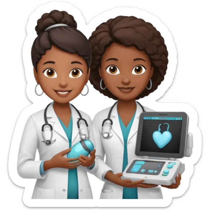 black female doctor and white ultrasound technician performing a fetal ultrasound sticker