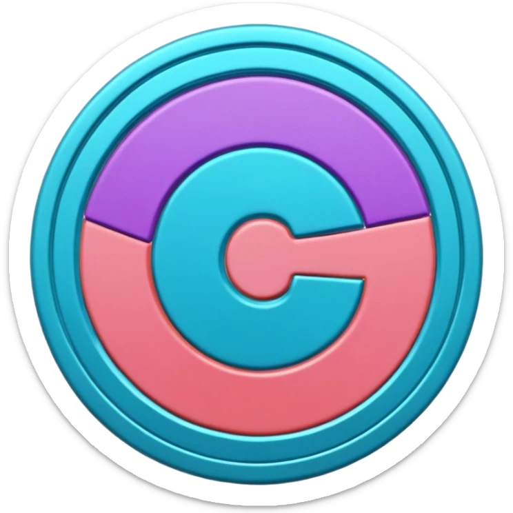 
One  Rotate 45 degree 3d credit coin color in in gradient of turquoise, blue, pink, purple, and coral sticker