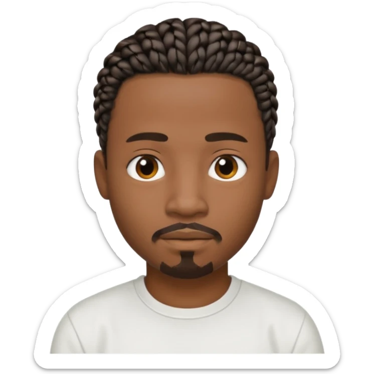Hazme un emoji de un hombre negro con trenzas cortas, camiseta blanca y una pequeña perilla sticker