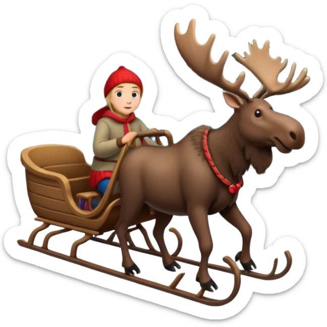 Slede getrokken door een eland in een noors dennenbos sticker