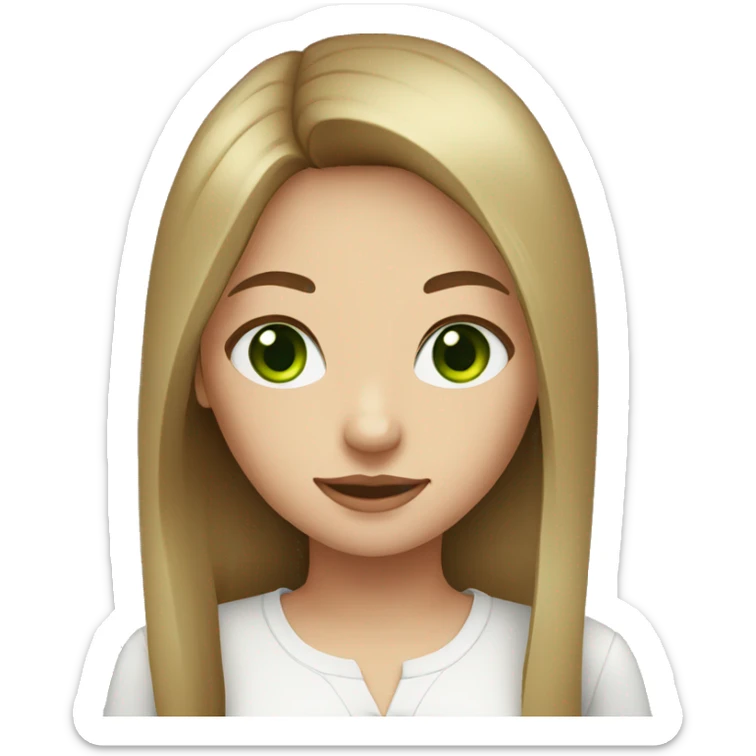 Girl with green eyes and brown long straight hair and white shirt sticker