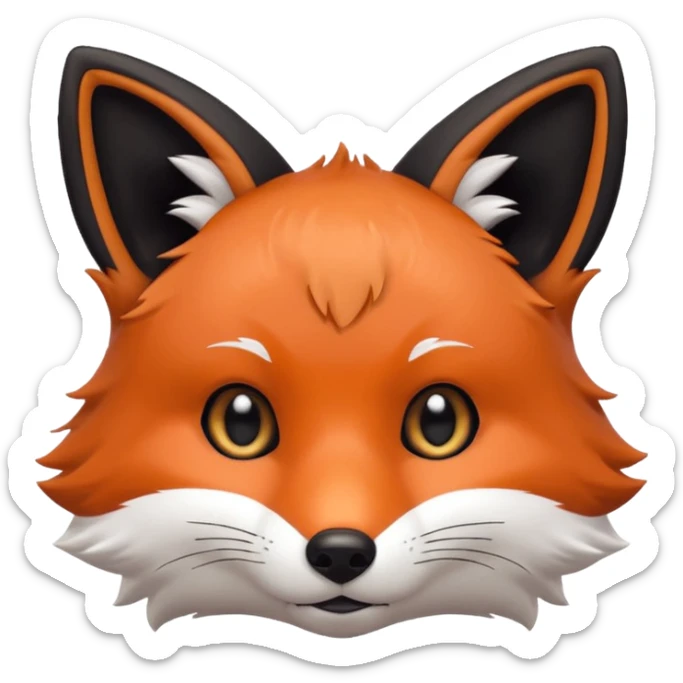 une tête de renard trop kawaii avec des poils noirs à la place de tout les poils blancs sticker