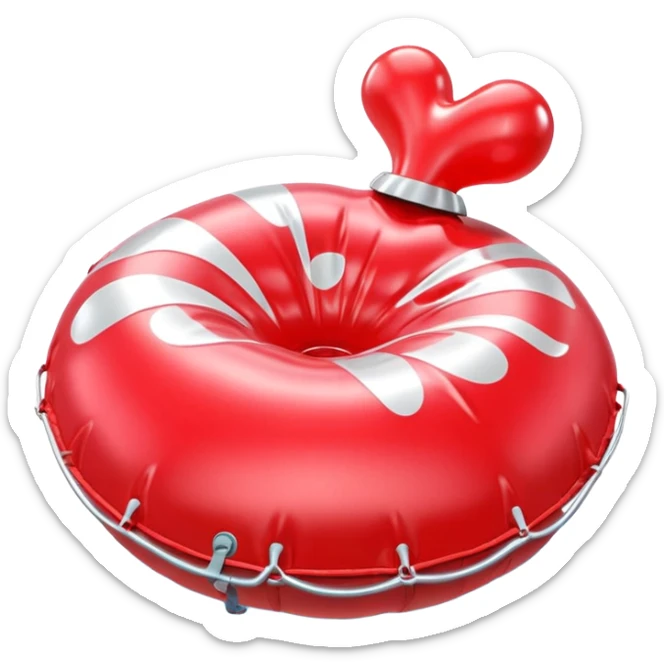 3D render of Whoopee Cushion made of shiny inflatable vinyl, visible seam lines, air valve, highly reflective plastic texture, pool toy aesthetic, Apple emoji style, isolated on white background --v 6.0 sticker