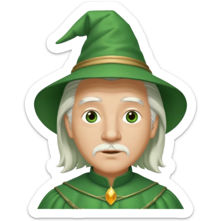 The Wizard from The Wizard of Oz with light skin, brown eyes, white hair, green outfit sticker