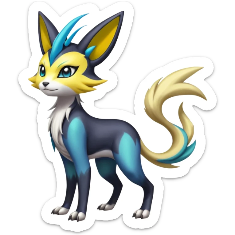 Feral Beautiful Pretty Badass Cool Colorful Painted Asian Graceful Majestic Cool Handsome Meloetta-Renamon-Luxray-Cobalion-Vernid-fusion-hybrid-creature, full body  sticker