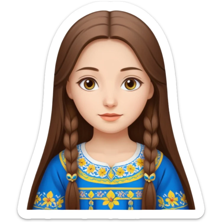 Beautiful girl, brown hair,straight hair, long hair, grey eyes, Ukraine , like ios 18 sticker