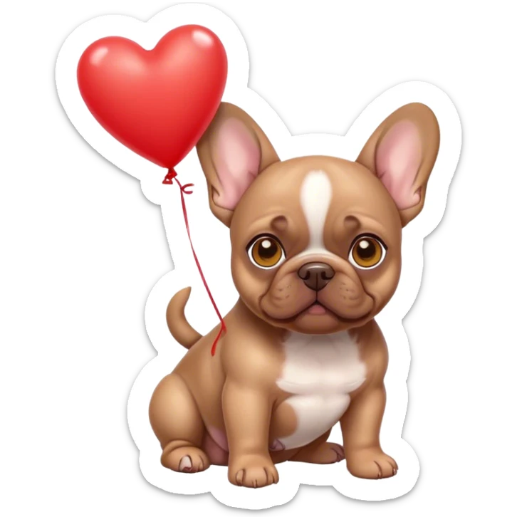Brown French bulldog puppy yellow eyes with red heart balloons  sticker