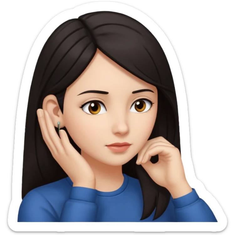 Una mujer de pelo oscuro tocandose la oreja (demostrando que está escuchando a otro) sticker