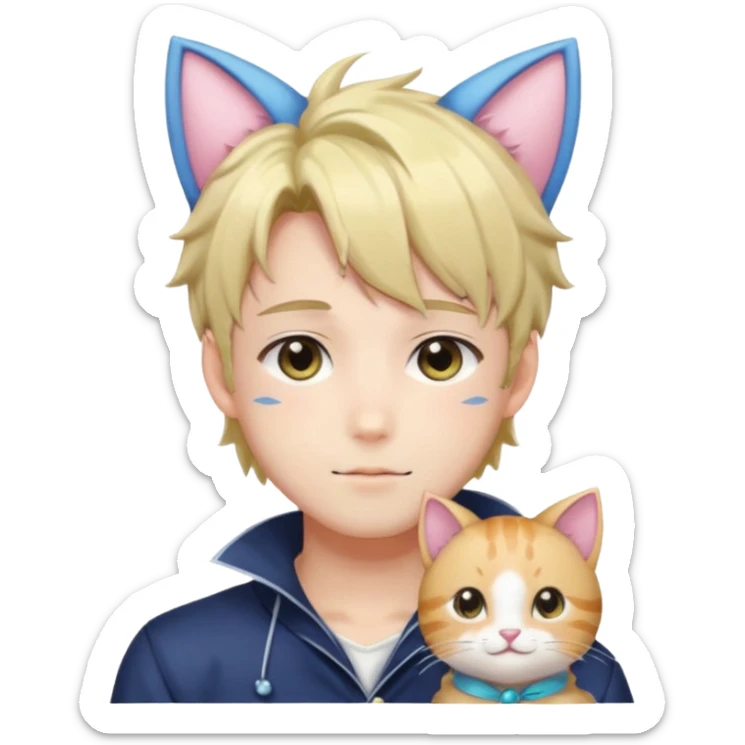 Shiny Blushing Cute Kawaii Handsome Shoujo Anime Man with Cat Ears Trending Style Cottagecore  sticker