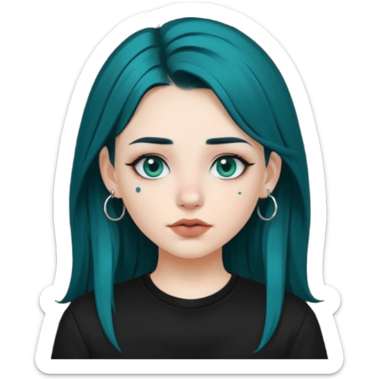 Can you make a girl with dark teal hair and a septum piercing sticker