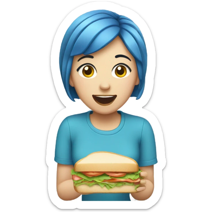 Teenage girl short blue hair eating sandwich  sticker