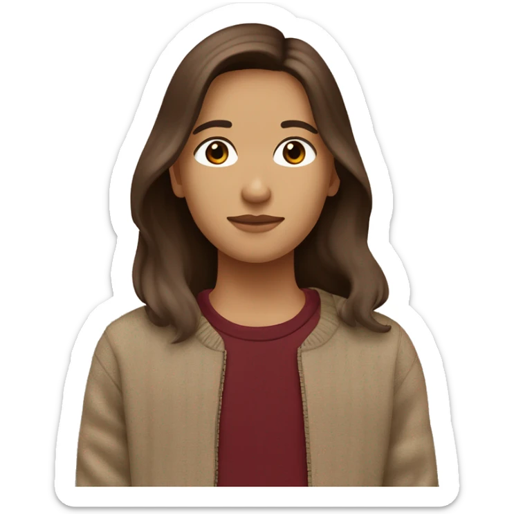 Long brown hair, brown eyes, maroon sweater , Mexican skin tone ￼￼￼￼￼ sticker