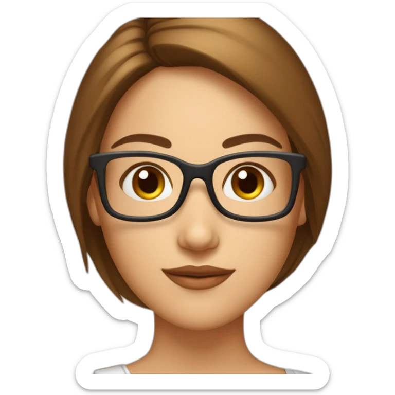 femme avec yeux marron cheveux lisses et chatin coupe carré tête ronde peau mate possèdent des lunettes  sticker