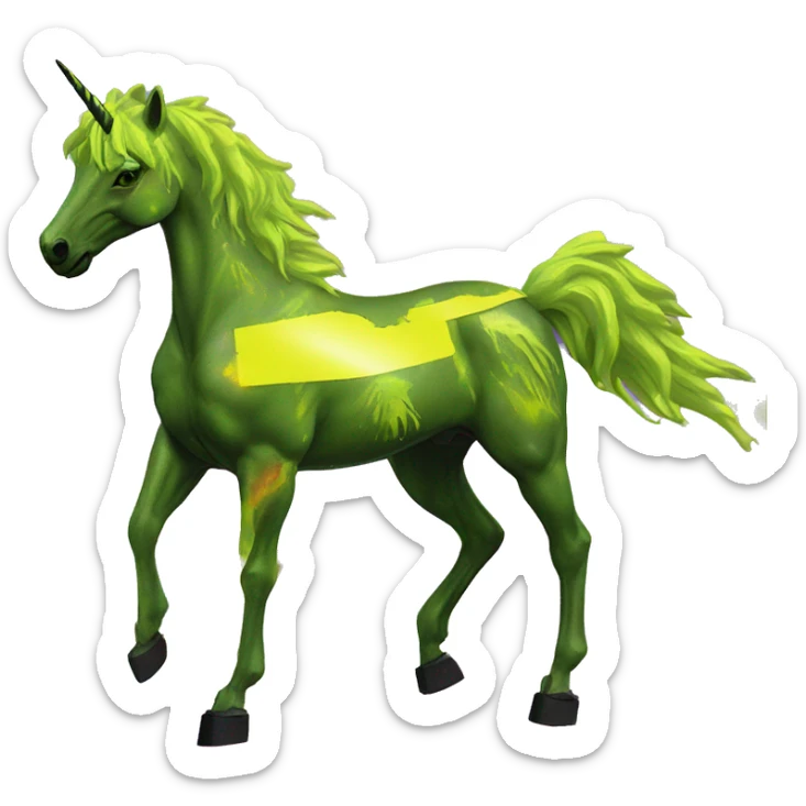 .Zombie_ Vaporwave black holographic oilslick zombie unicorn yellow caution tape graffiti Pegasus  sticker