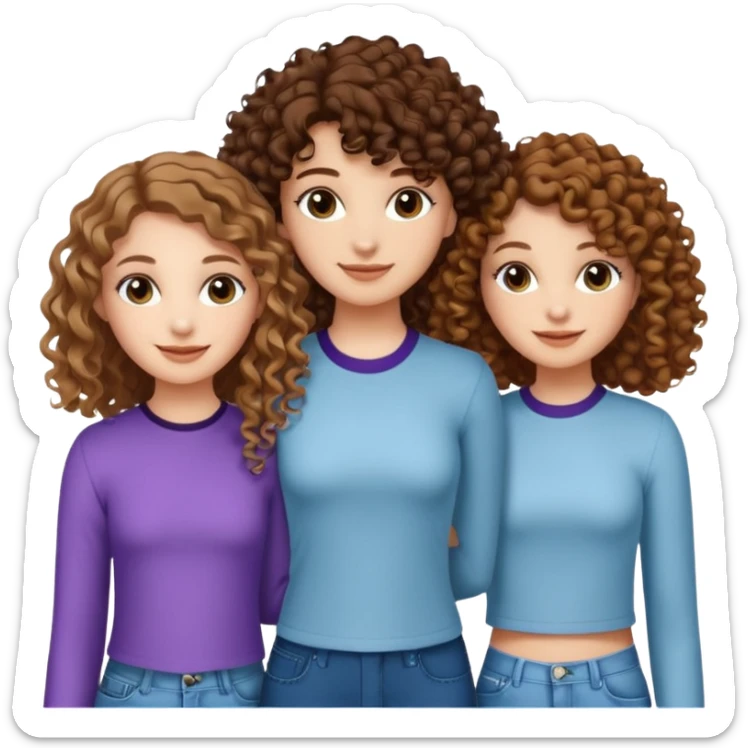 3 white girls, all of off this with brown hair but one whit straight one whit curly and one whit very curly(aesthetic)and chic clothes y2k, this girl have around 14 years sticker
