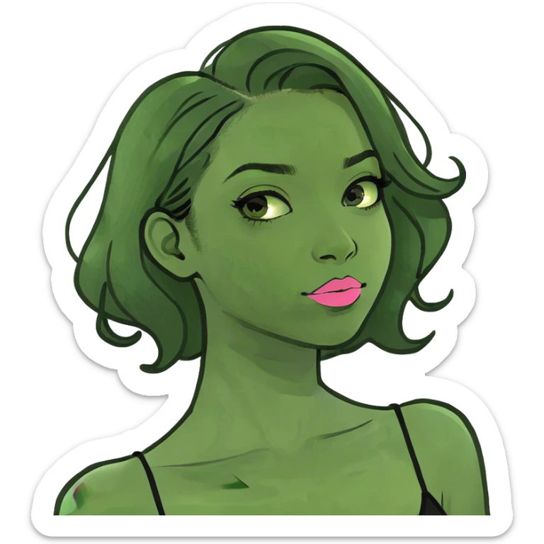 Una chica lacia con el pelo negro y un moño rosa en el pelo del lado izquierdo sticker