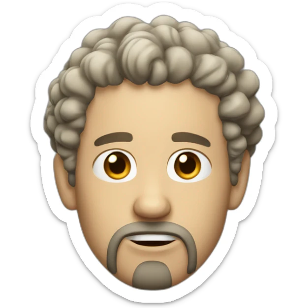  30-year-old white man with curly hair with black tendrils, goatee, disgusted attitude sticker