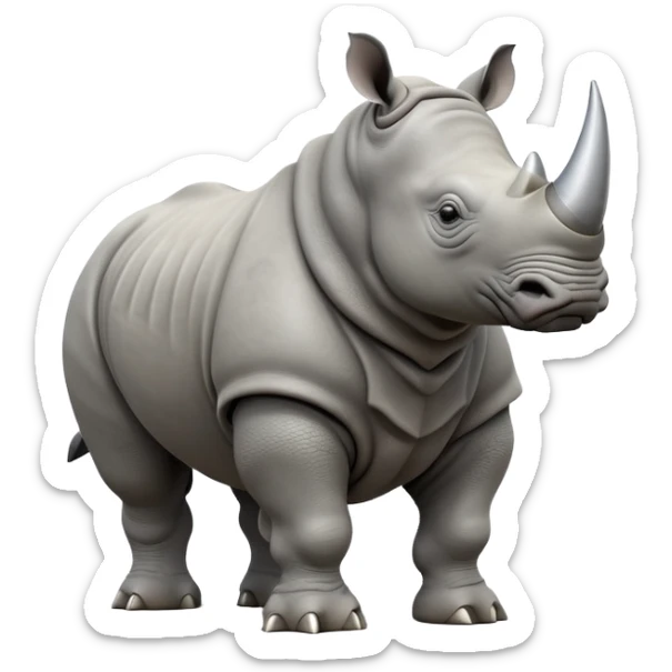 cinematic-rhino--full-body-standing-emoji,-massive-armored-body-poised-powerfully,-thick-horn-curving-slightly-forward,-head-tilted-dramatically,-rough-grey-hide-covered-in-dust,-simplified-yet-realistic-focused-features sticker