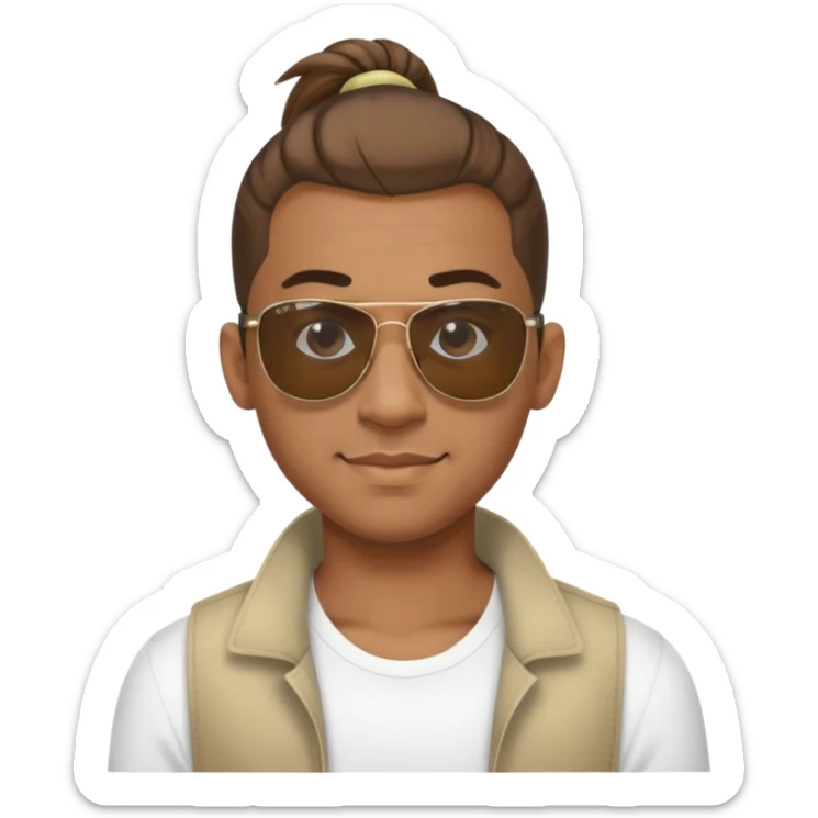 Light brown skin man with Ponytail hair and Rayban sunglasses sticker