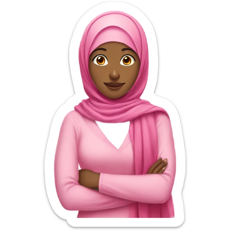 The girl wearing the pink hijab uses ribbon on her hijab with  sticker