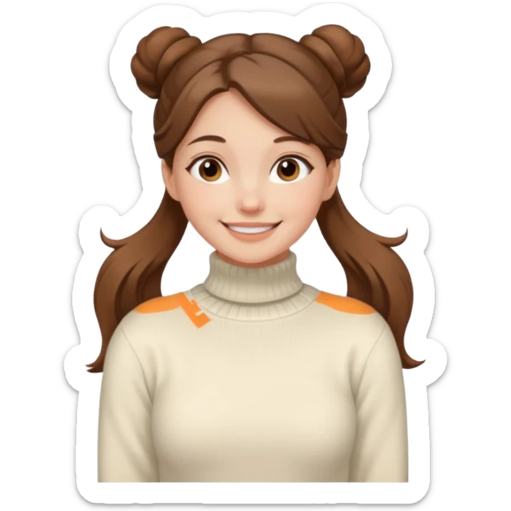 Chica blanca, pelo castaño muy largo pelo recogido en unos mondongos, jersey de invierno iniqui de cuello vuelto sticker