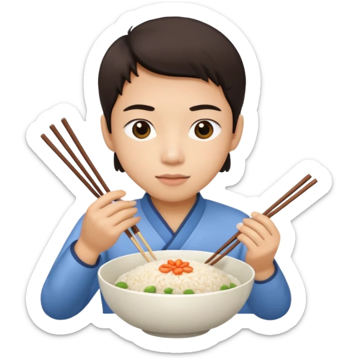 Asian person with chop stick and bowl of rice sticker