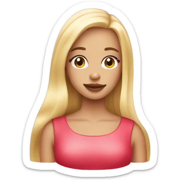 A blonde straight hair beautiful girl holding strawberry gummy sticker