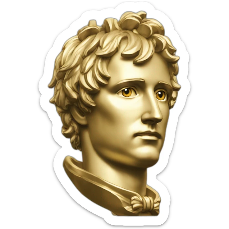 Laurel wreath on short hair serious napoleon bonaparte golden statue sticker