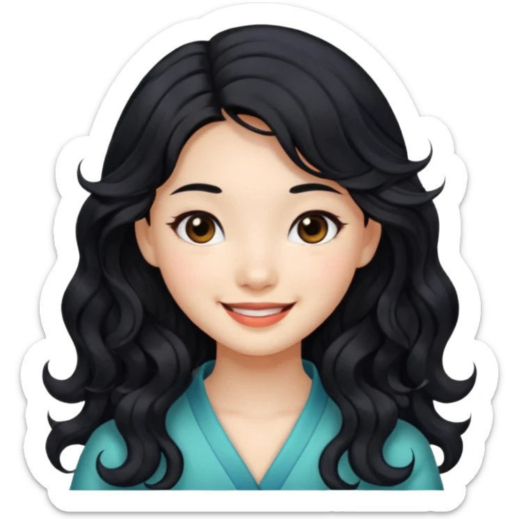 Beautiful girl,Black hair,wavy hair，long hair,Black eyes,Chinese sticker