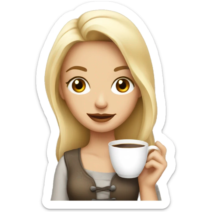 blonde girl with a cup of coffee in old mani style sticker