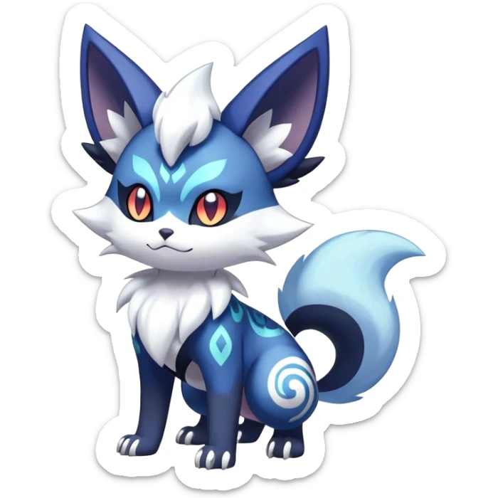 Shiny Exotic Badass Colorful Ethereal Royal Mysterious Gothic Meowstic-Zorua-Noibat-Pokémon-Fakémon-hybrid-creature (full body) with random pattern-markings sticker