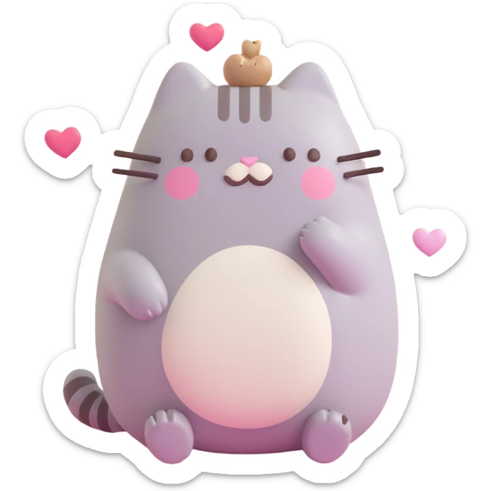 Pusheen the cat in love, 3D style, hearts, cute, soft colors sticker