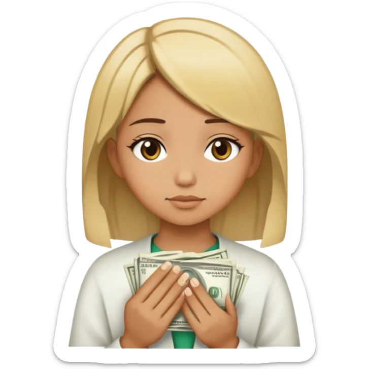 Praying girl with short brown hair with a money piece blonde sticker