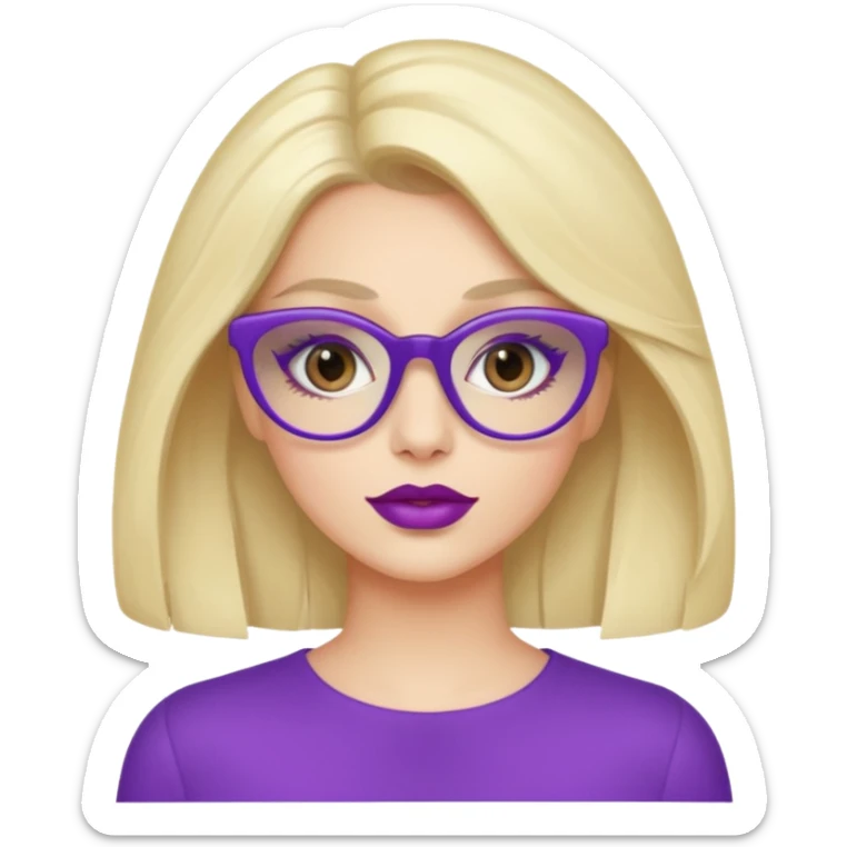 donna bella, occhi azzurri con occhiali, capelli medi, lisci e biondi, lavora al pc. Labbra color malva chiaro sticker