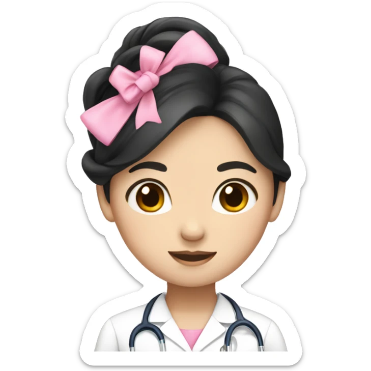 asian girl black hair in healthcare with pink bow sticker