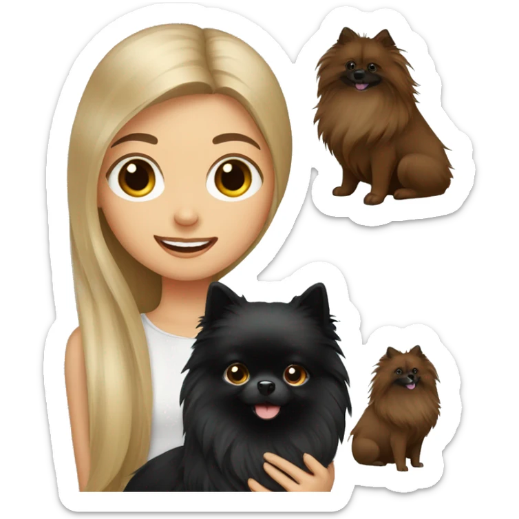 girl with long hair holding and black Pomeranian spitz sticker