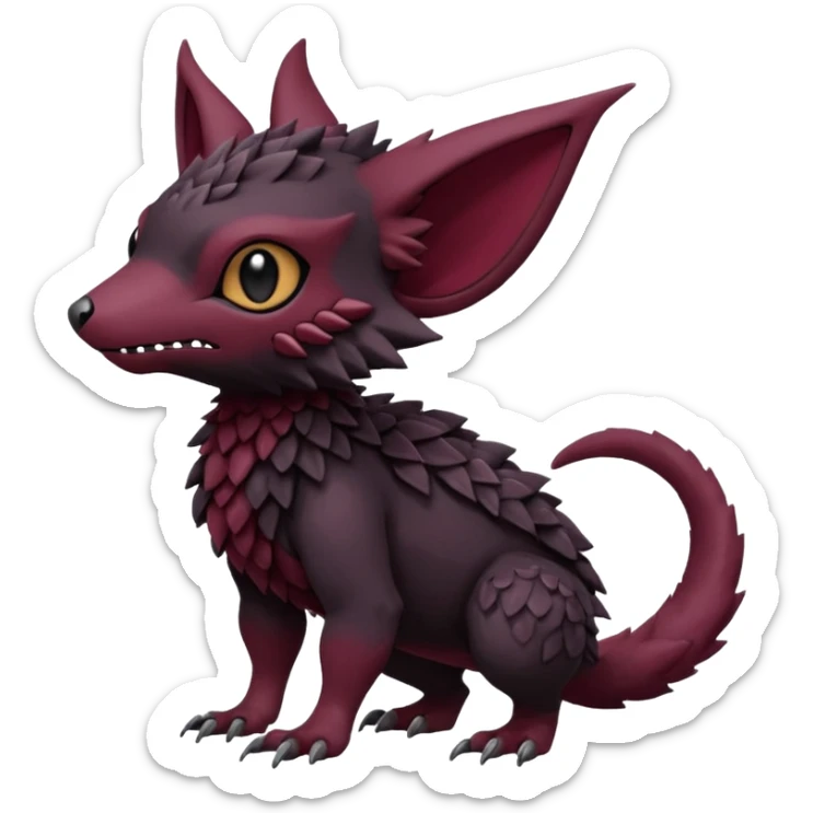Cute cool realistic black Trico-Fakémon-Pokémon-Vernid-Fionbri-hybrid-creature dark burgundy (full body) sticker