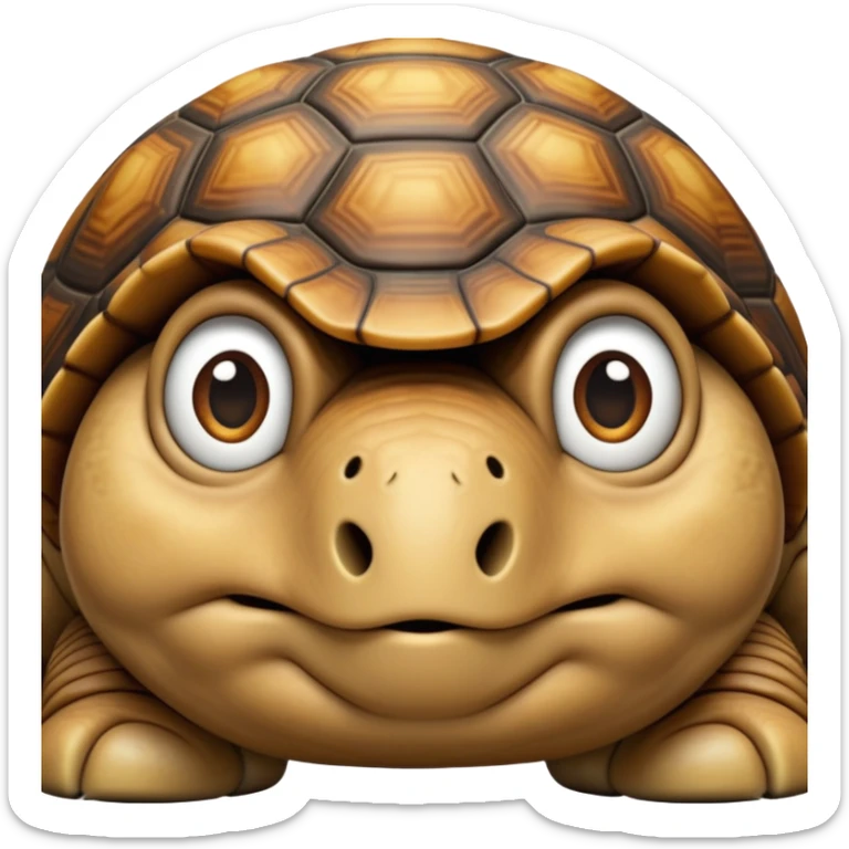 cinematic-tortoise-realistic--emoji,-sturdy-domed-shell-in-rich-earthy-tones,,-wrinkled-wise-face-peering-ahead-with-calm-determination,-cute large-eyes-reflecting-centuries of wisdom, zoomed into its face sticker
