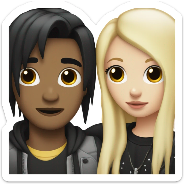 Emo couple hugging  guy with emo hair black lip rings hair and girl with blonde hair sticker