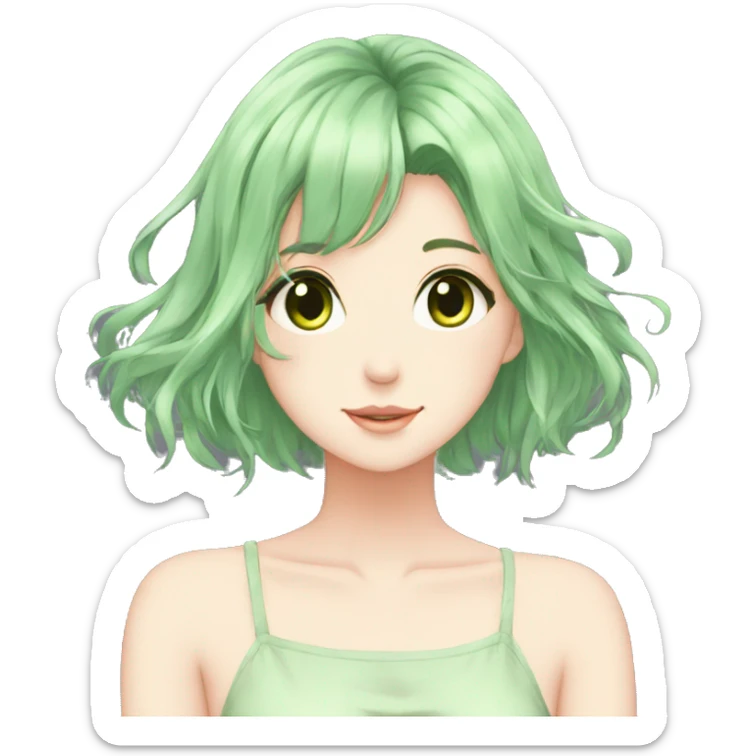 Gorgeous Beautiful Anime-Green/Pastel-Girl with pretty hair aesthetic sticker